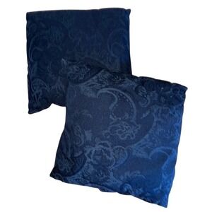 TangDepot Throw Pillows Set of 2 14x14 Navy Blue Damask Square Velvet